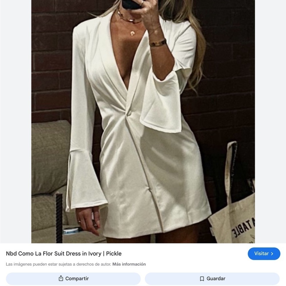 NBD WHITE BLAZER MINI DEESS SIZE XXS. DEEP V COCKTAIL COMO LA FLOR  NEW - Picture 4 of 10